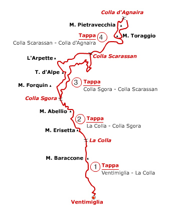 Val Nervia - mappa informazioni sulle tappe